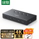 绿联KVM切换器4K高清HDMI视频切屏器二进一出 共享器 适用USB打印机/键鼠接两台电脑共享显示器90809